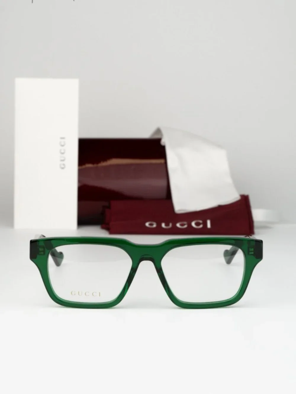 Gucci Men Eyeglasses Transparent Green Demo Square GG0963O 004 NEW AUTHENTIC